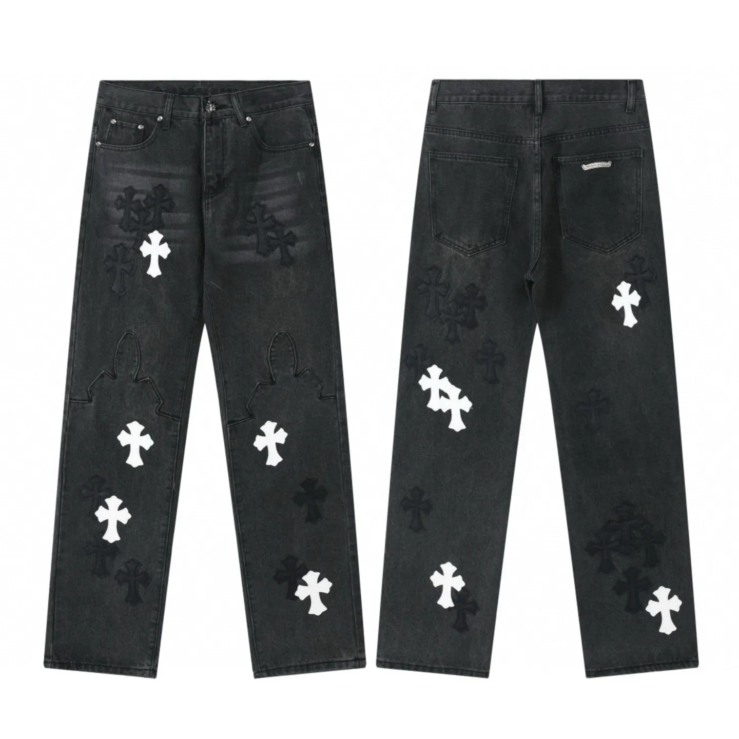 P270 💰 (Top version) Chrome Hearts Ma Siwei's same CH Chrome Hearts heavy-duty splicing high street jeans exudes uninhibited personality and unique charm. Every wear and tear is carefully designed to present a unique artistic feel. Made of imported denim fabric, which has undergone heavy industrial washing and destruction treatment, the trousers show a super cool effect on the upper body, allowing you to dominate the fashion stage.  This is more than just a pair of jeans, it is an expression of attitude. With its unique design concept and ultimate pursuit of details, Croxin breaks traditional boundaries and defines the jeans trend in the new era. The trousers are made of double-layer woven fabric and matched with customized hardware, showing an incomparably beautiful and unique style, making every wearer the focus of fashion. Imported denim fabric, super heavy-duty washed and damaged, the upper body is super cool! Customized hardware, incomparably good-looking model. The production process is difficult. It has a high-street feel. Color: black Size: 28-30-32-34-36 (corresponds to S-M-L-XL-XXL)